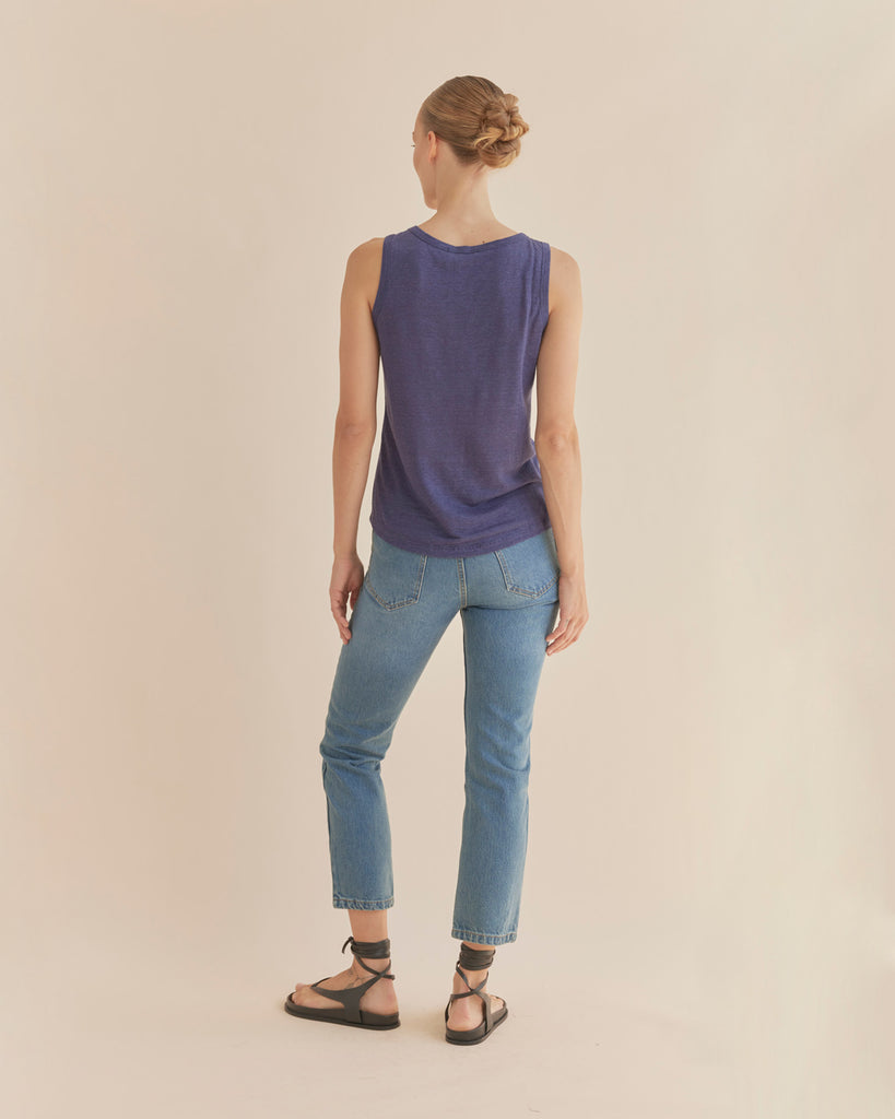 Aceline Linen Jersey Tank - Sea - Second Image