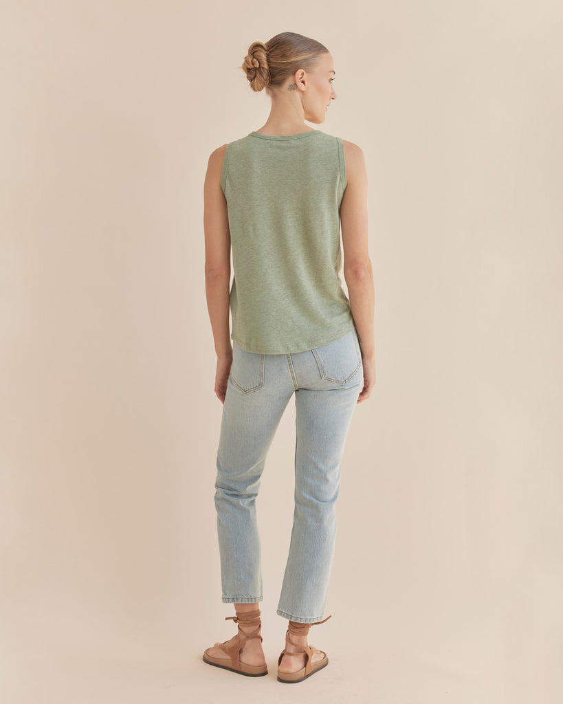 Aceline Linen Jersey Tank - Green Tea - Second Image