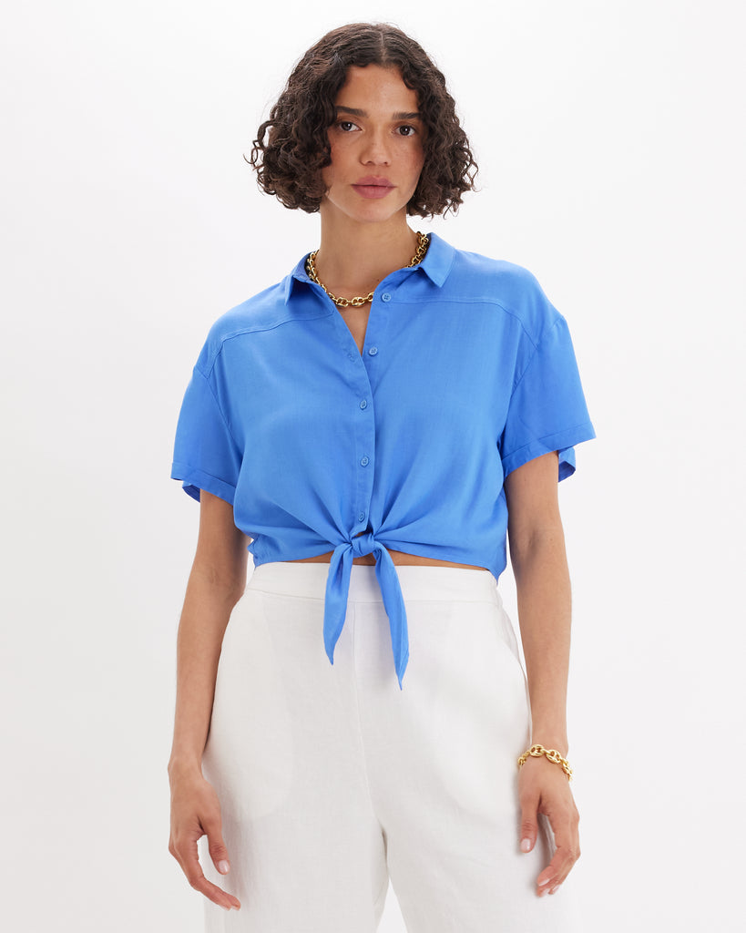 Amabel Short Sleeve Crop Shirt - Blue - Second Image