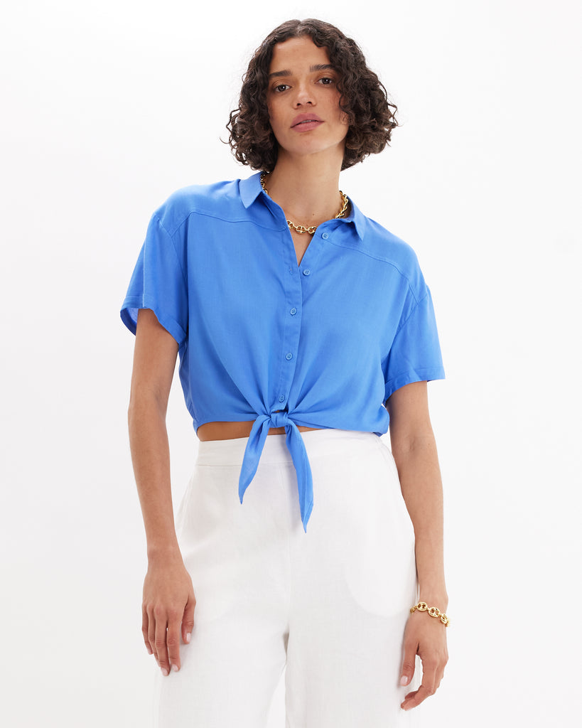 Amabel Short Sleeve Crop Shirt - Blue