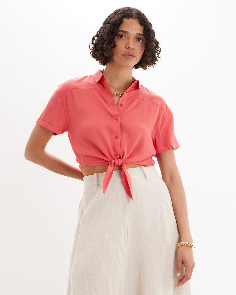 Amabel Short Sleeve Crop Shirt - Guava