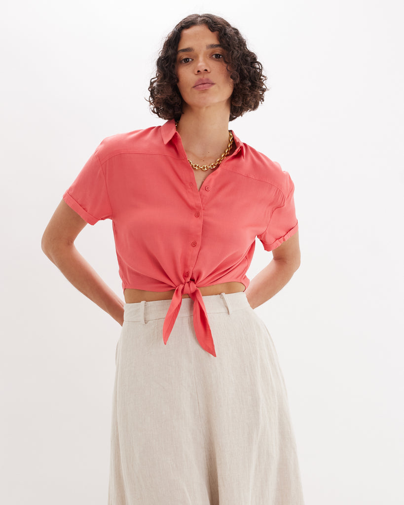 Amabel Short Sleeve Crop Shirt - Guava - Second Image