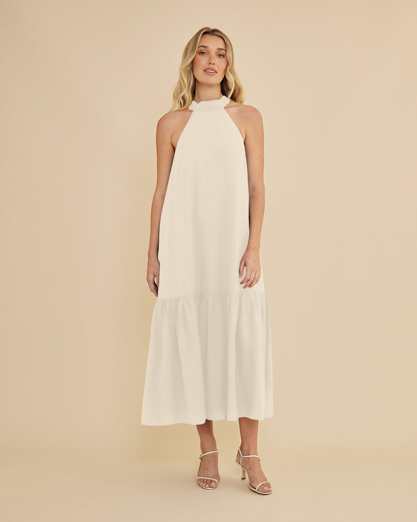 Frankie Tie Neck Maxi Dress - Cream