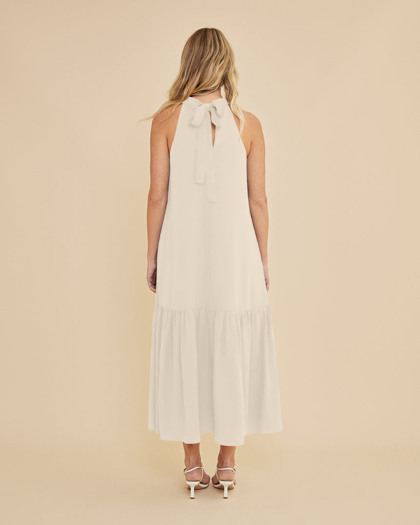 Frankie Tie Neck Maxi Dress - Cream - Second Image