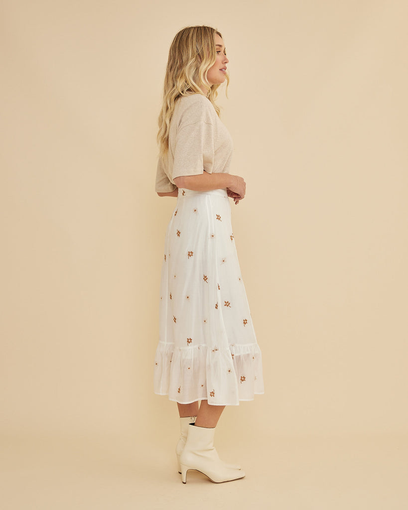 Monique Cross Stitch Midi Skirt - White - Second Image