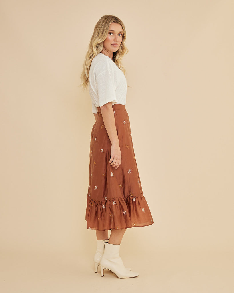 Monique Cross Stitch Midi Skirt - Rust - Second Image