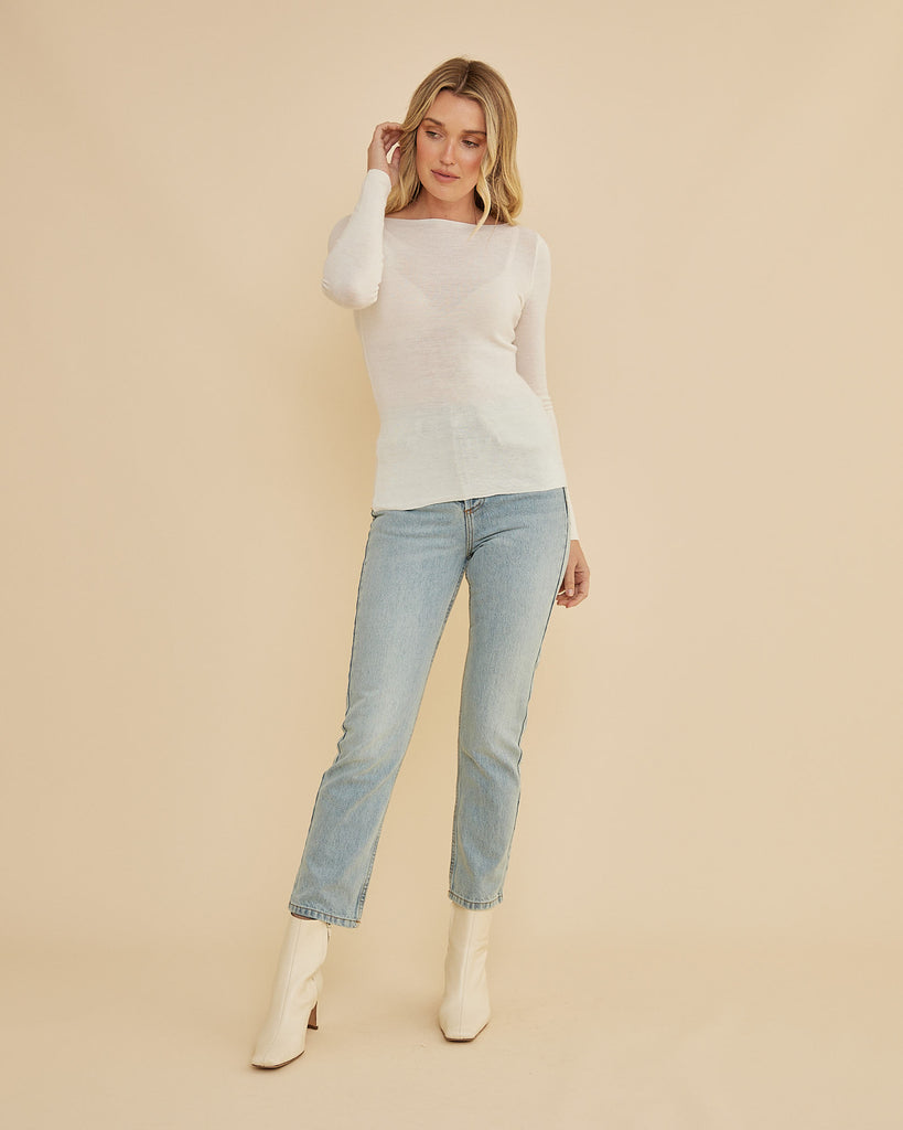 Ellie Merino Knit Boat Neck - Cream - Second Image