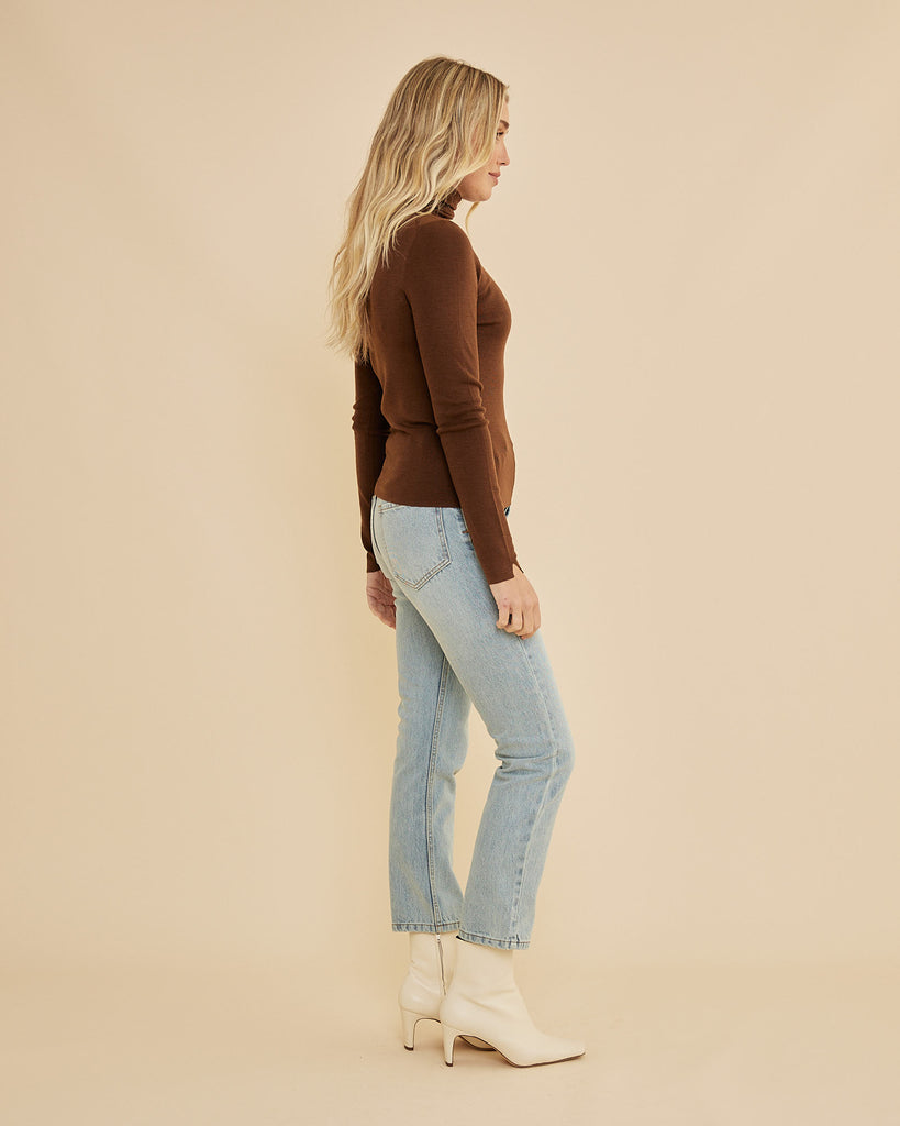 June Merino Knit High Neck Top - Chocolate - Second Image