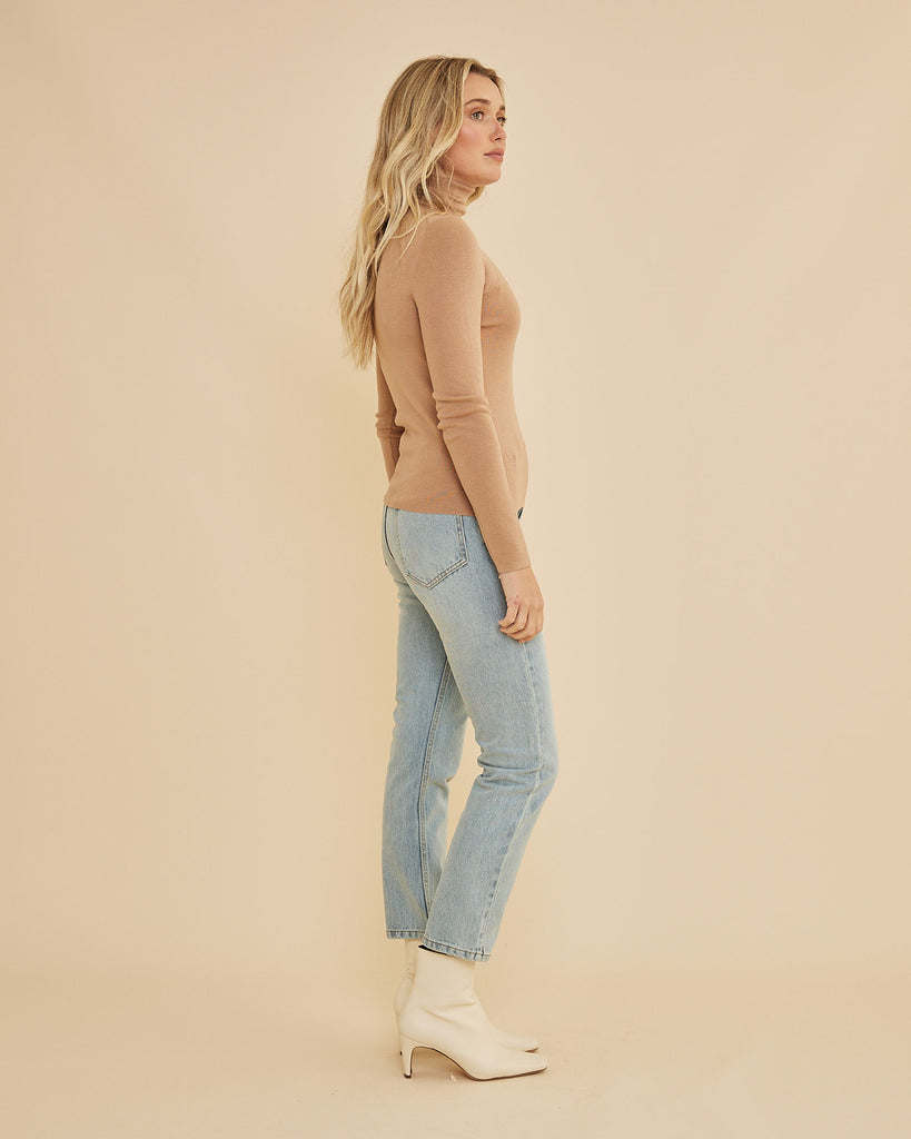 June Merino Knit High Neck Top - Taupe - Second Image