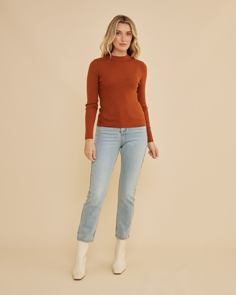 Aire Merino Knit Crew Neck Top - Rust