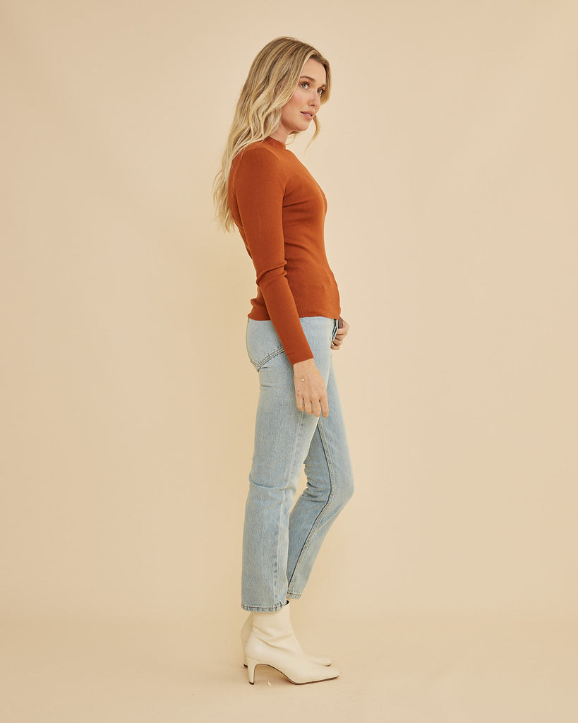 Aire Merino Knit Crew Neck Top - Rust - Second Image