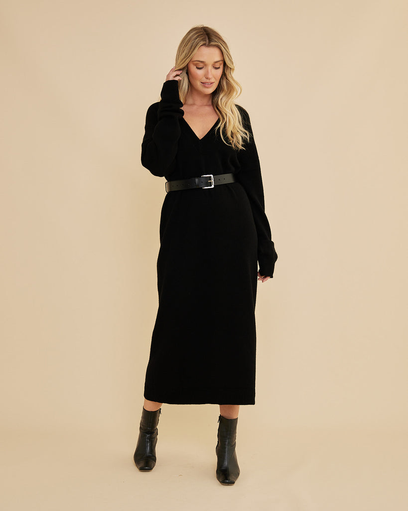 Noir V-Neck Knit Maxi Dress - Second Image