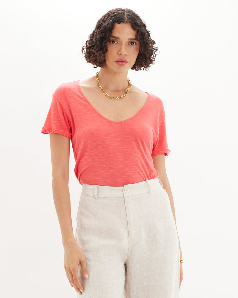 Antonella Rolled Sleeve Tee - Guava