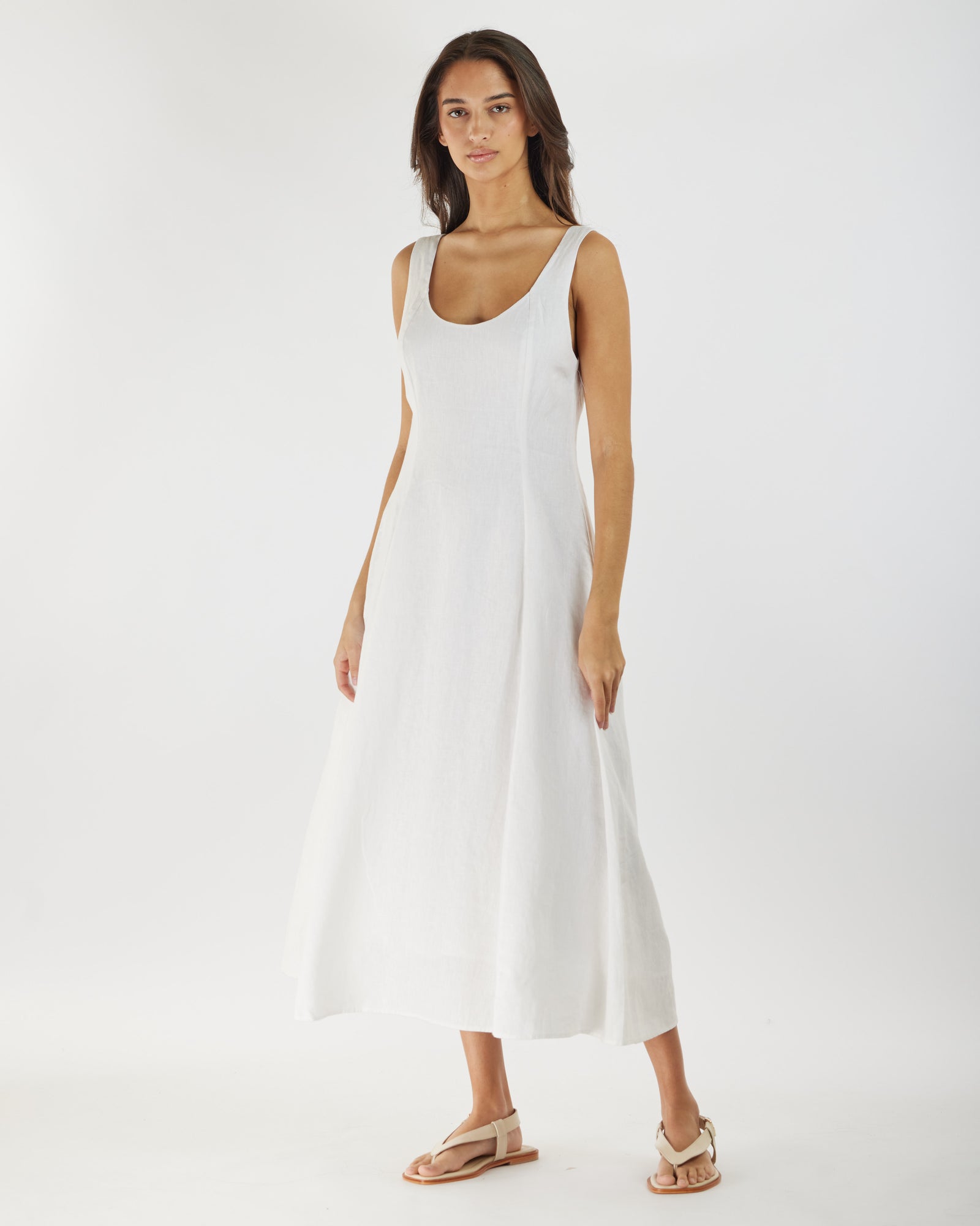 Anna Panelled Linen Midi Dress - White