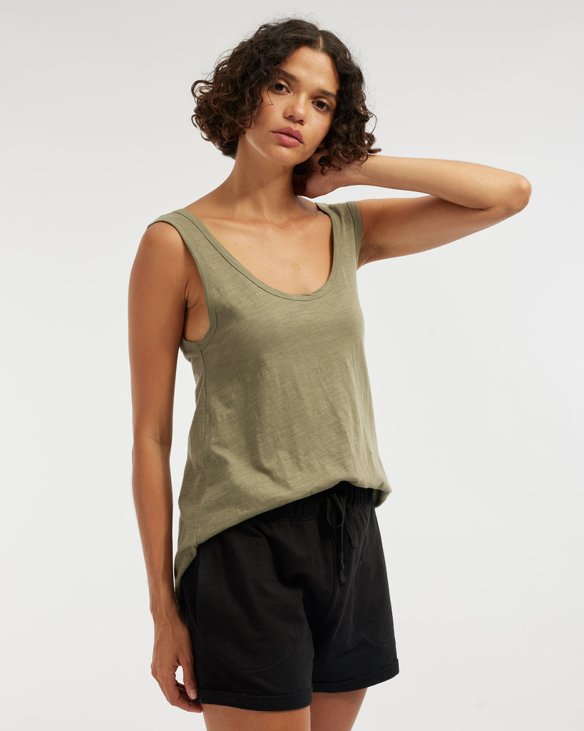 Bailey Rounded Hem Tank - Khaki