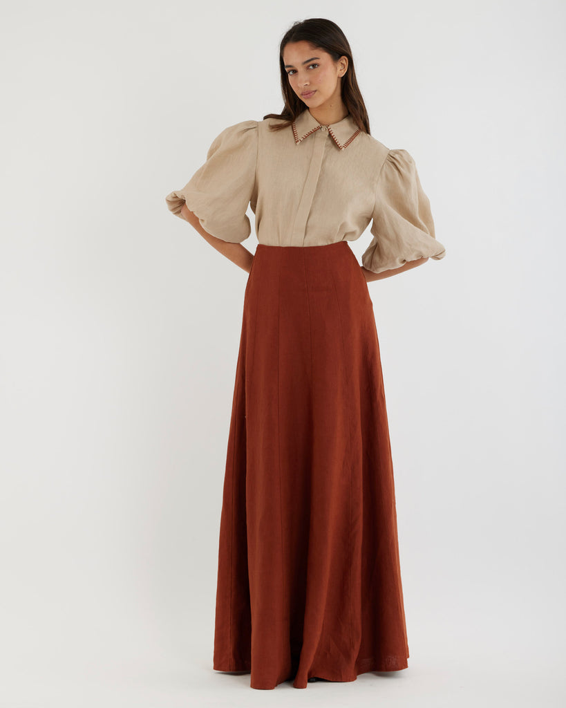 Beatrice Linen Maxi Skirt - Terracotta