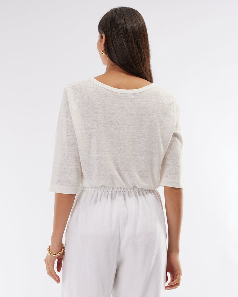 Bronte Linen Jersey Top - Ivory - Second Image