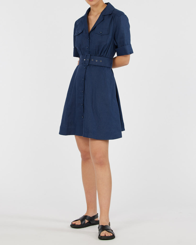 Cadence Linen Mini Dress - Navy - Second Image