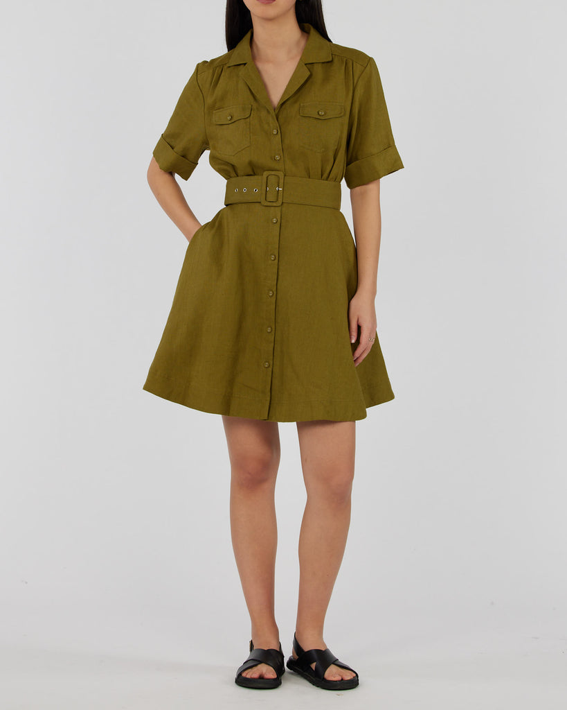 Cadence Linen Mini Dress - Olive