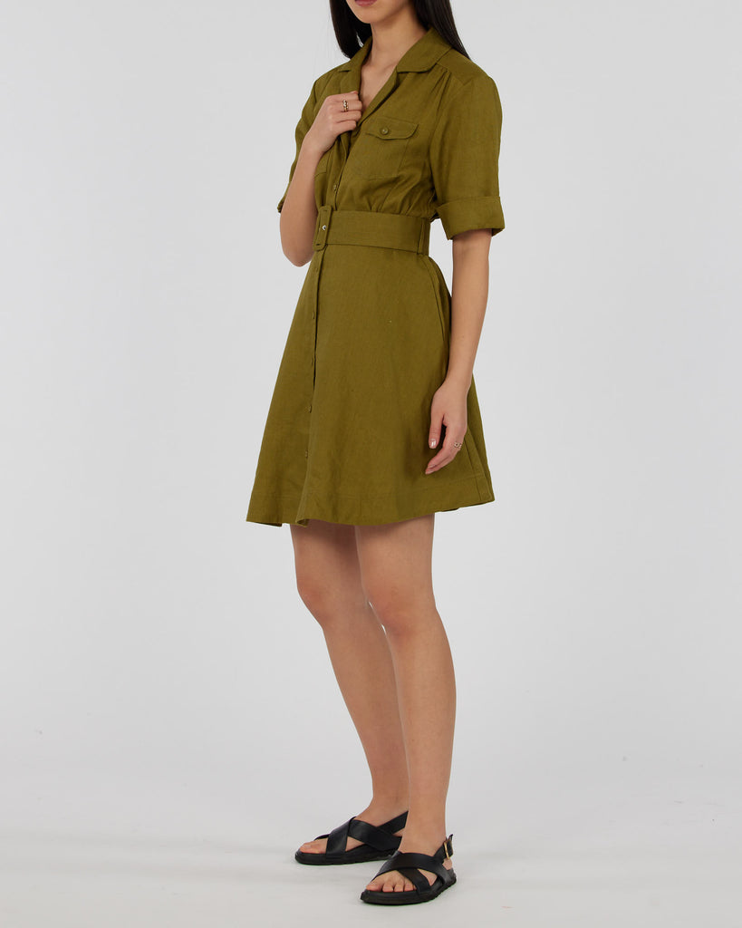 Cadence Linen Mini Dress - Olive - Second Image