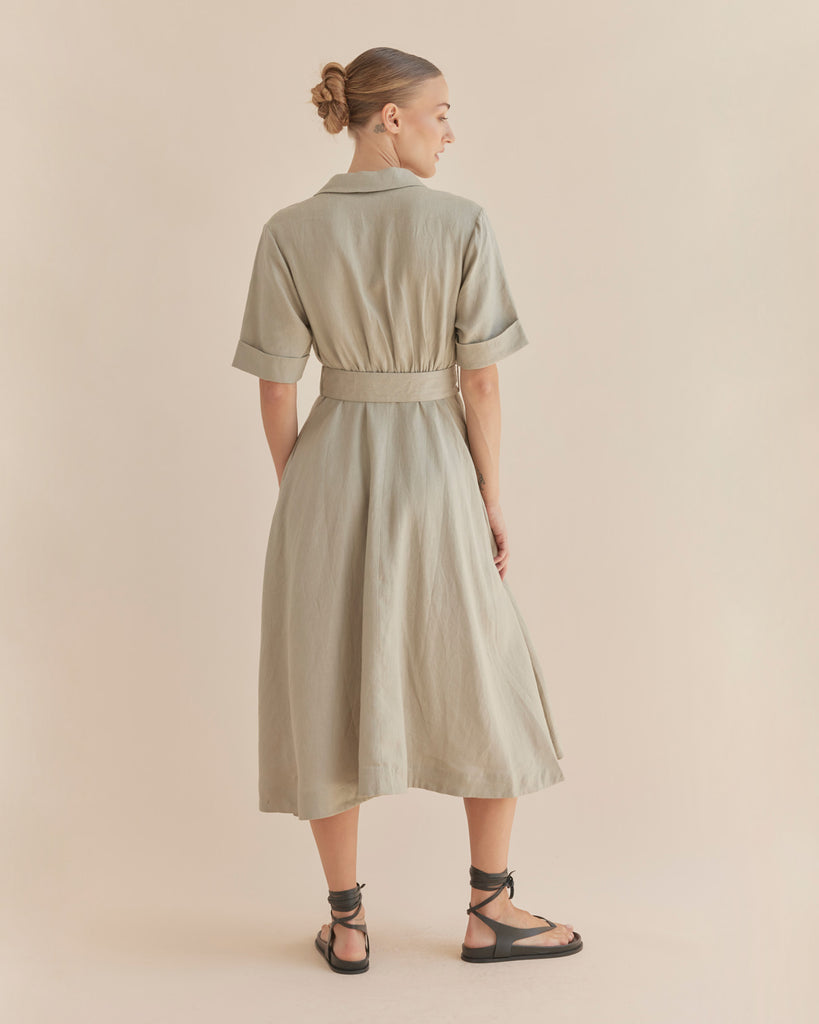 Cadence Linen Dress - Sage - Second Image