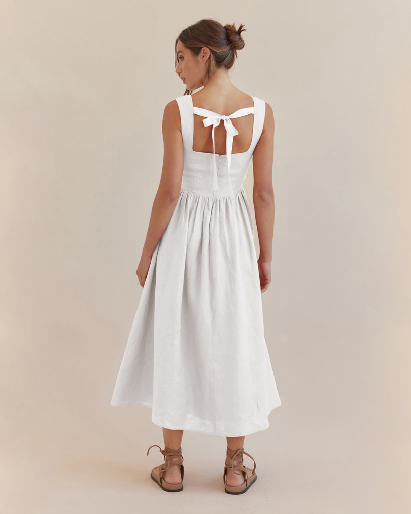 Caprice Corset Linen Midi Dress - White - Second Image