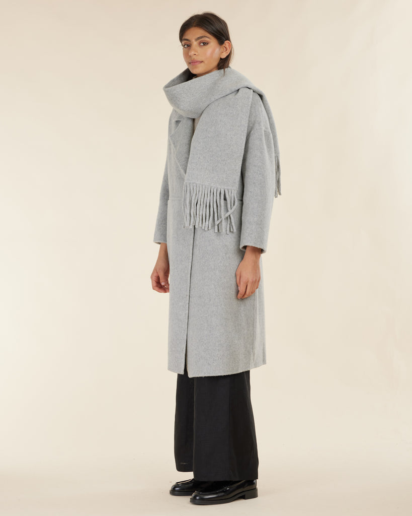 Carolina Asymmetrical Wool Coat - Grey Marle - Second Image