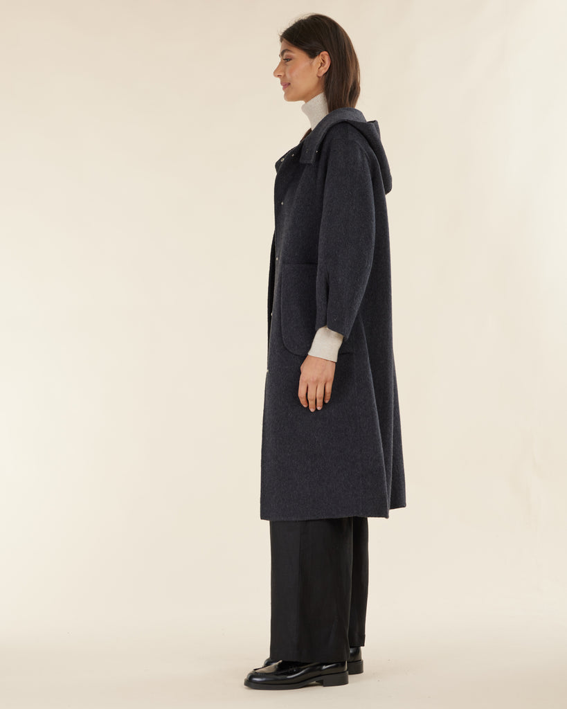 Celine Hooded Snap Front Coat - Charcoal Marle - Second Image