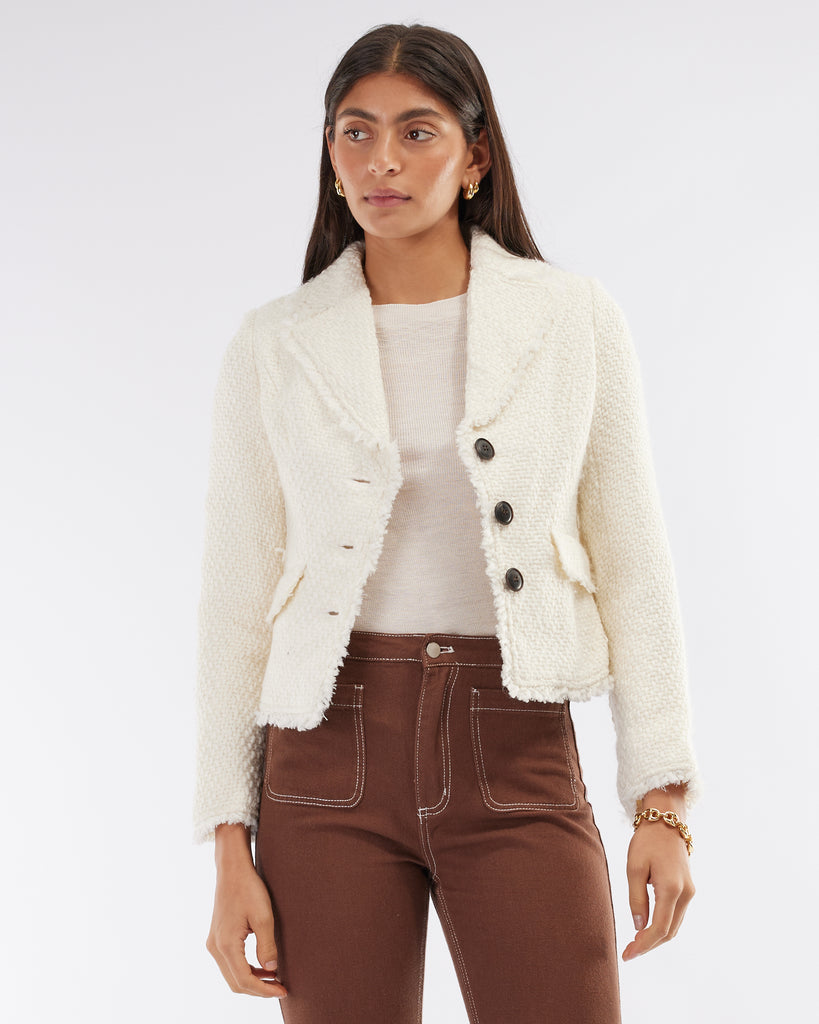 Cindy Raw Edge Blazer - Ivory