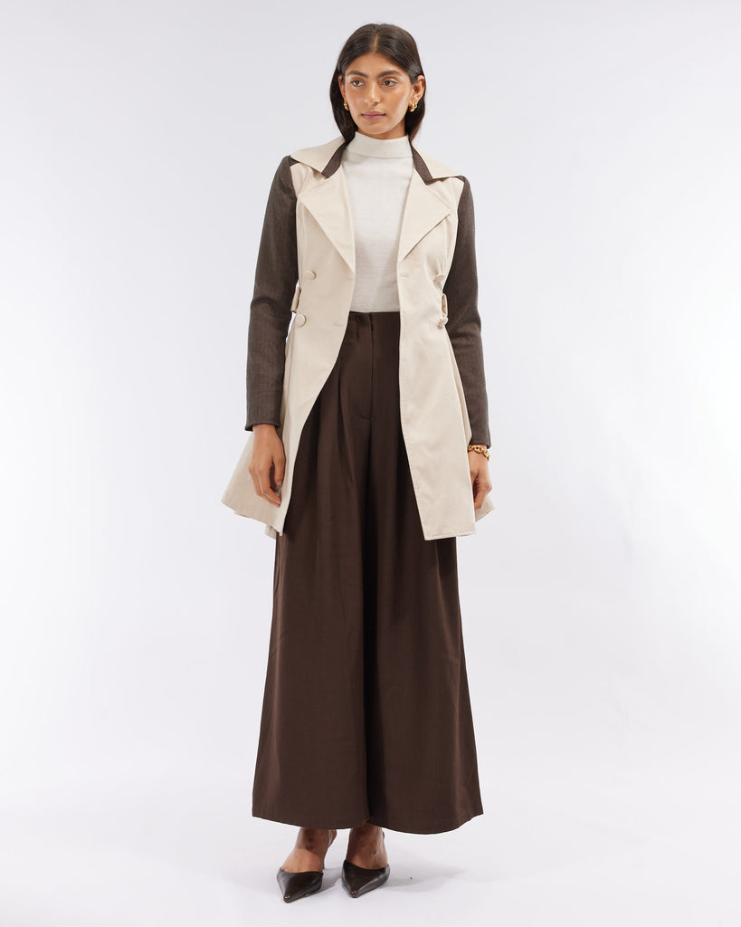 Ophelia Contrast Panel Coat - Beige