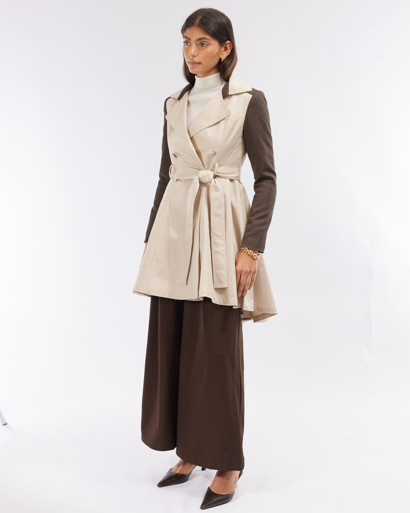 Ophelia Contrast Panel Coat - Beige - Second Image
