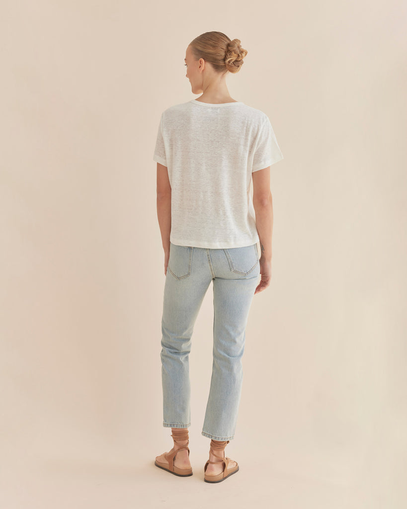 Coogee Linen Crew Neck Tee - Ivory - Second Image