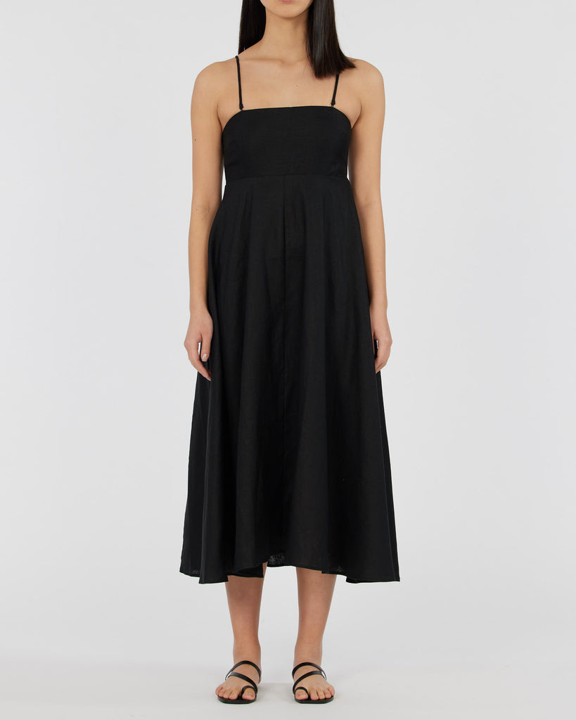 Corinna Linen Midi Dress - Black