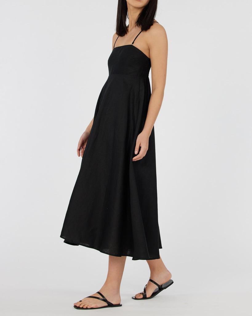 Corinna Linen Midi Dress - Black - Second Image