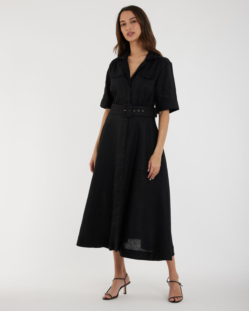 Cadence Linen Dress - Black