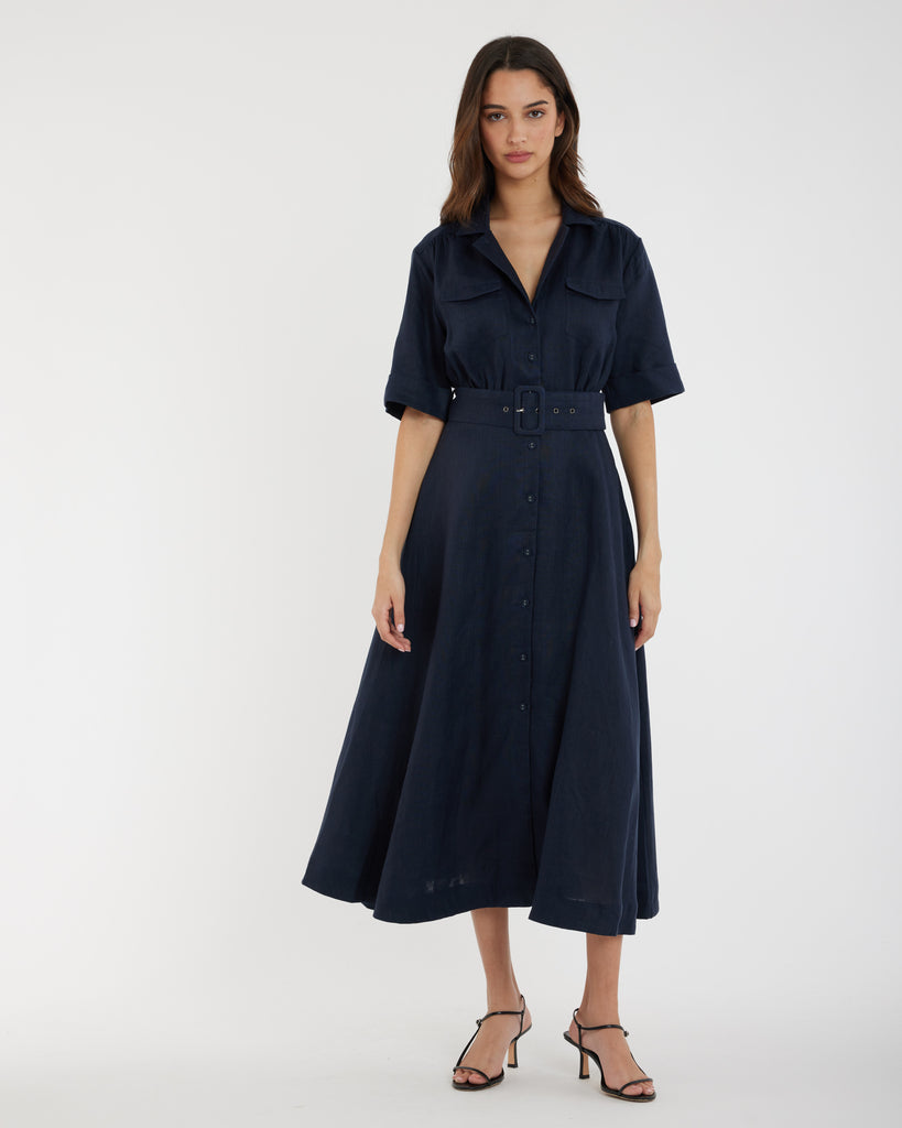 Cadence Linen Dress - Navy - Second Image
