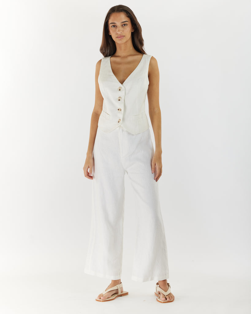 Celine Linen Vest - White - Second Image