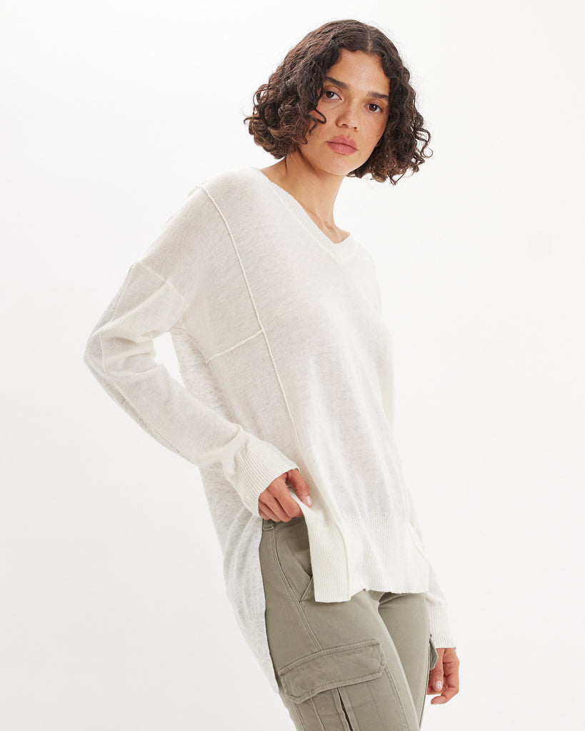 Davina Contrast Knit Top - Ivory/Grey - Second Image