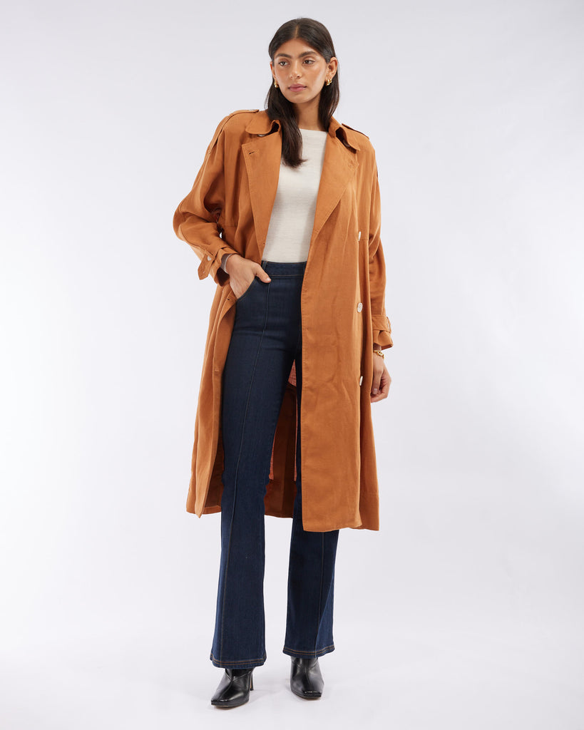 Elvie Linen Trench Coat - Ochre - Second Image