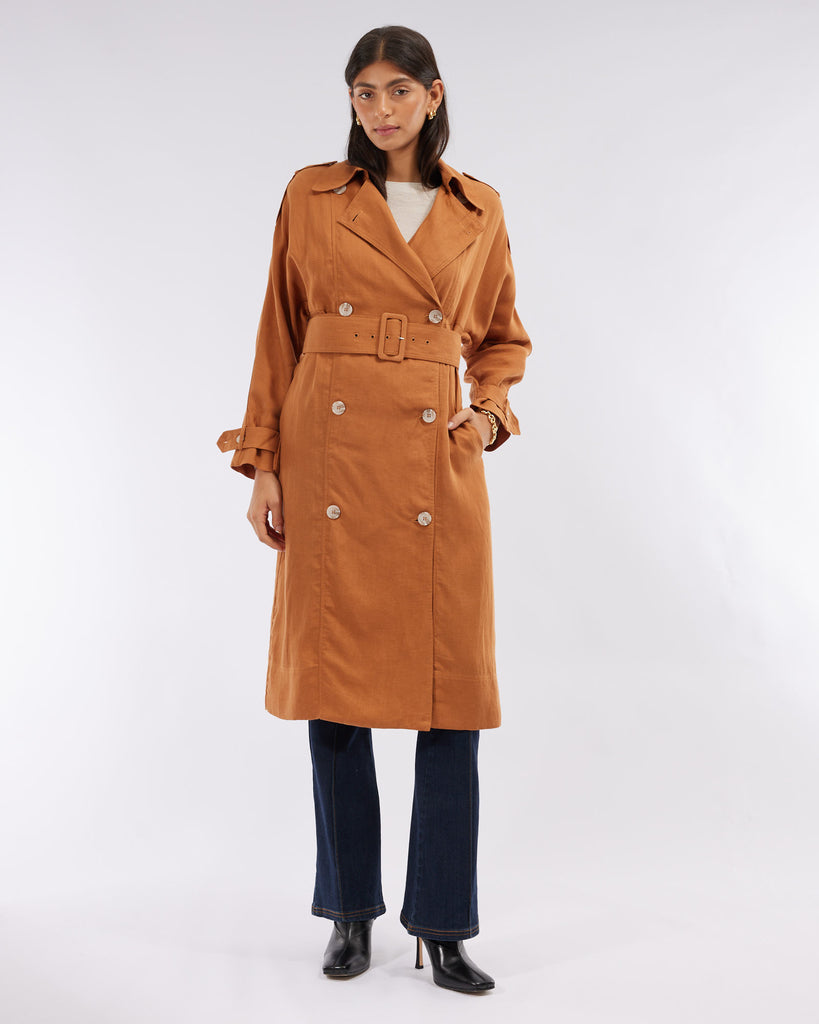 Elvie Linen Trench Coat - Ochre