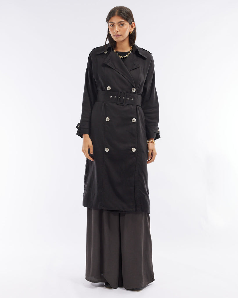 Elvie Linen Trench Coat - Black