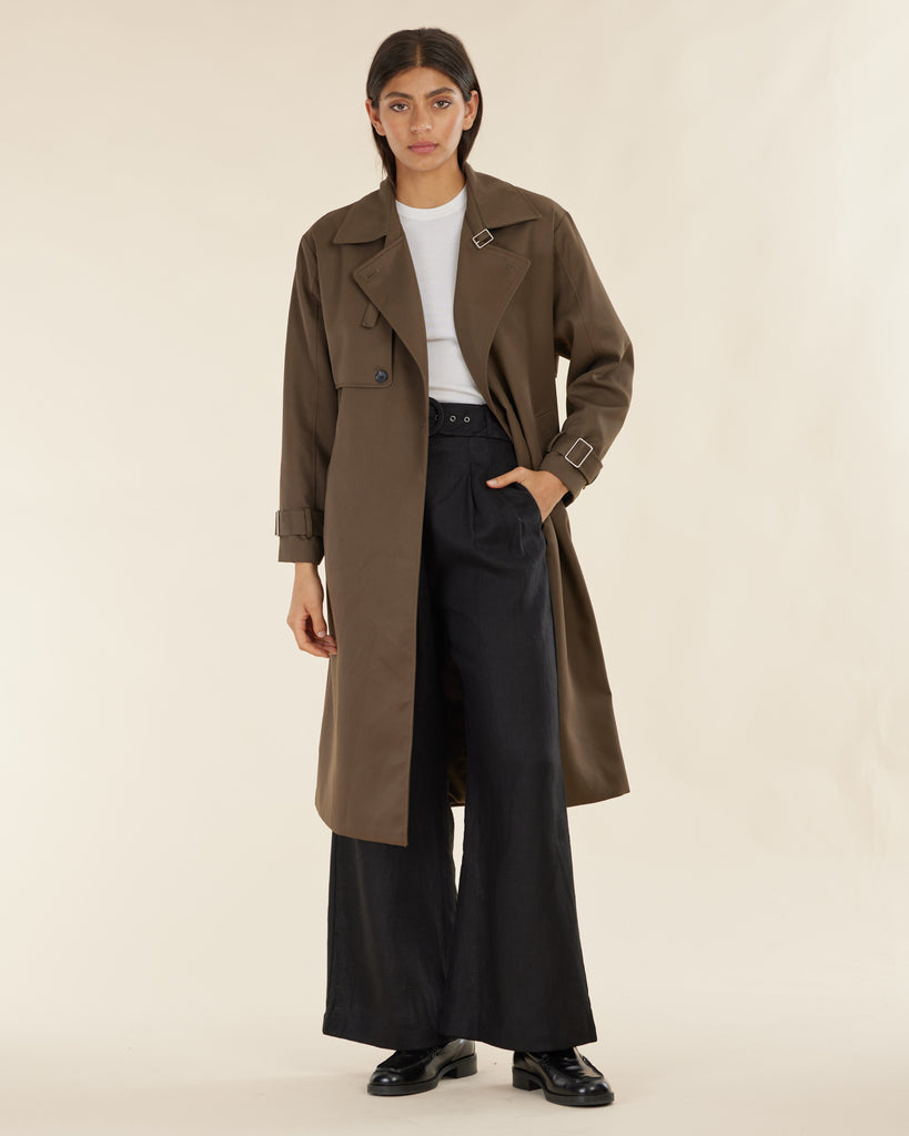 Emma Double Breasted Trench Coat - Khaki - Second Image