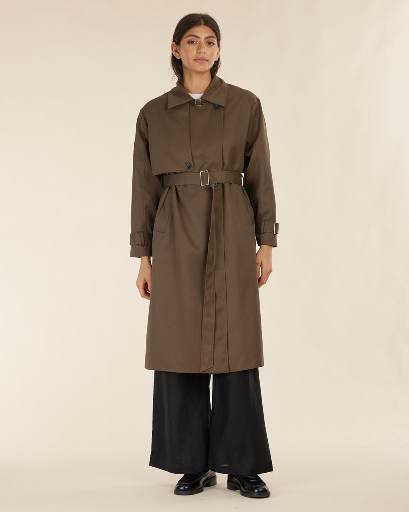 Emma Double Breasted Trench Coat - Khaki