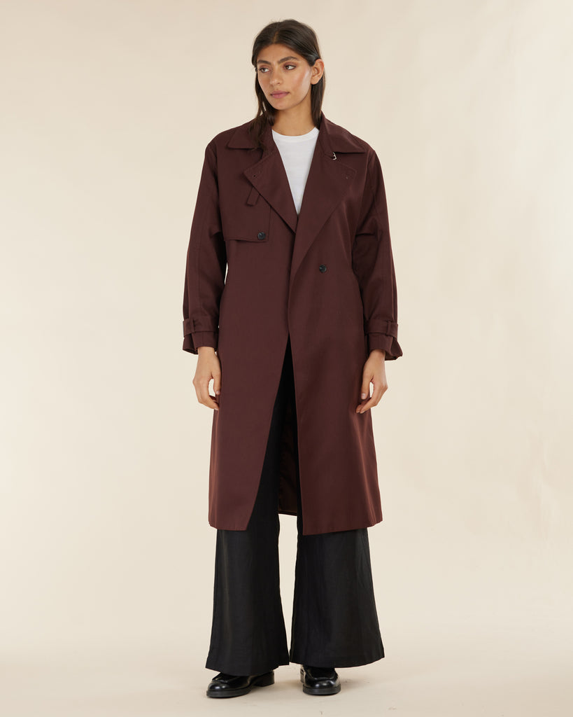 Emma Double Breasted Trench Coat - Merlot - Second Image