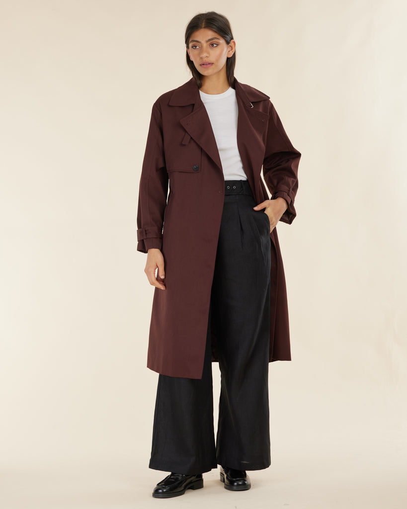 Emma Double Breasted Trench Coat - Merlot