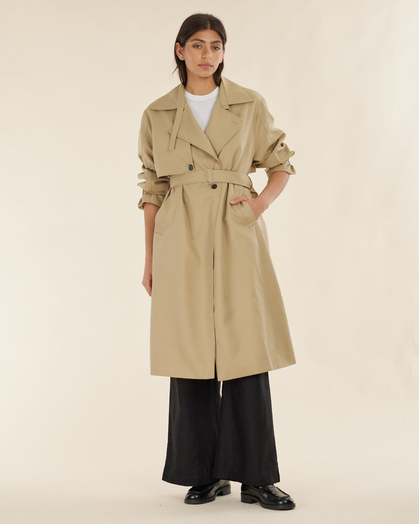 Emma Double Breasted Trench Coat - Beige