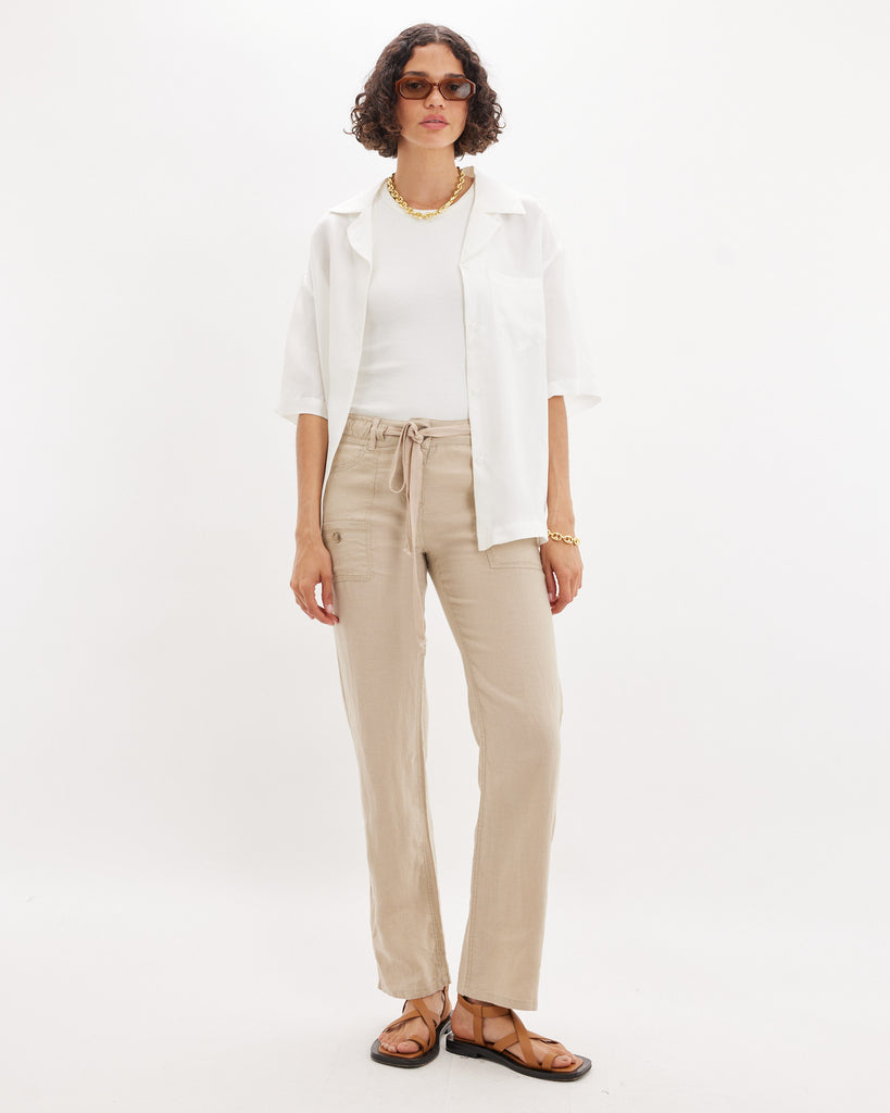 Erin Linen Tie Cargo Pant - Sand