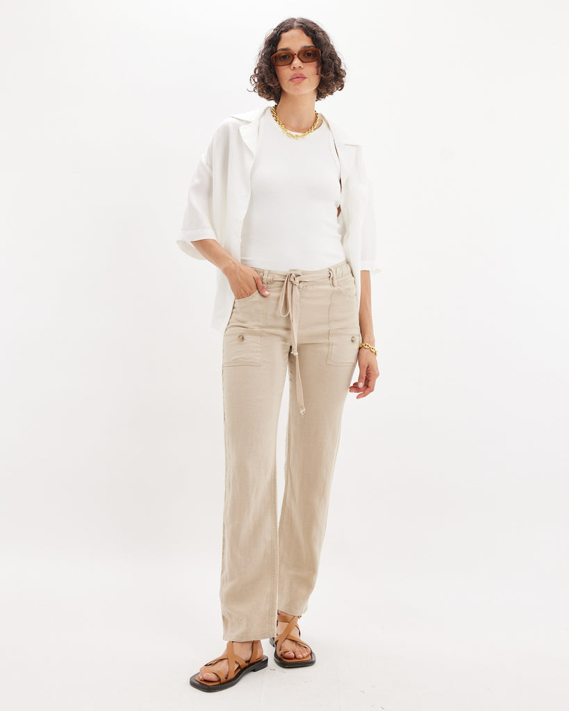 Erin Linen Tie Cargo Pant - Sand - Second Image