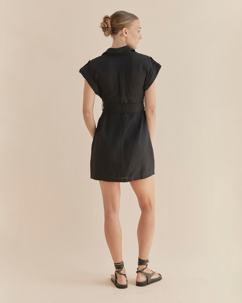 Esra Utility Mini Dress - Black - Second Image