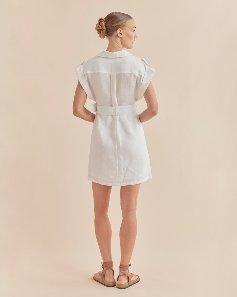 Esra Utility Mini Dress - White - Second Image